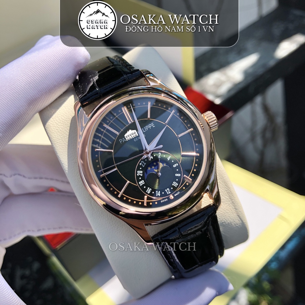 Đồng Hồ Cơ Nam PP Geneva PG52A Sun Moon Dây Da Automatic Chạy Tất Cả Kim Cao Cấp