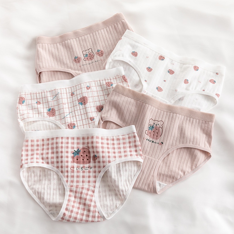 Quần lót nữ cotton dâu tây dễ thương, cạp vừa đáy may kháng khuẩn không cộm HLBOUTIQUE L2119