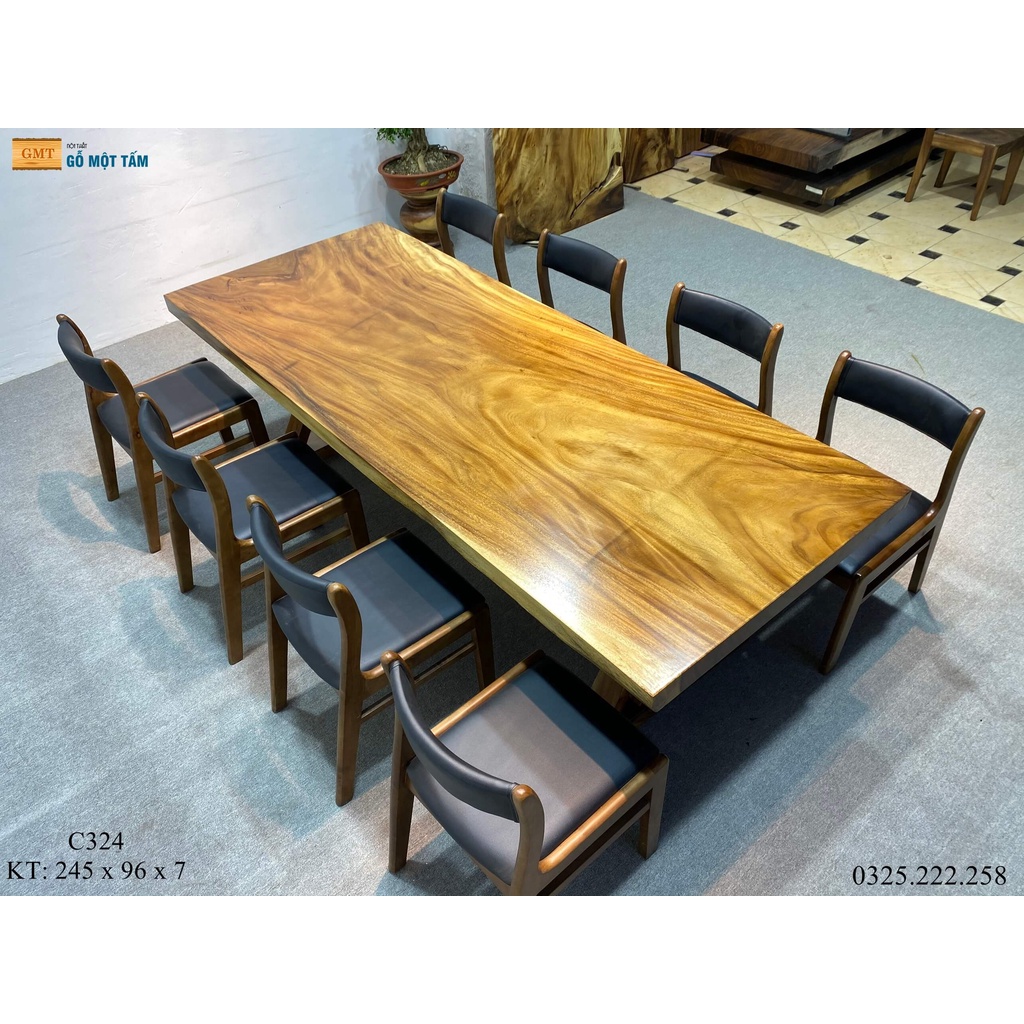 Bàn Làm Việc Gỗ Me Tây, Bàn Cafe Gỗ Me Tây Dài 2,45m Rộng 96cm Dày 7cm