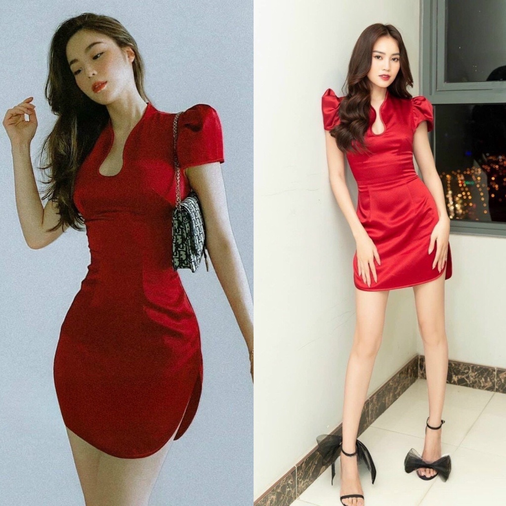 Đầm Váy Nữ Chất Vải Nhung Ôm Body Cổ Tàu Viền Né Xẻ Tà Thiết Kế Sang Chảnh Đi Làm Công Sở, Dạ Hội Và Du Lịch Cực Xinh