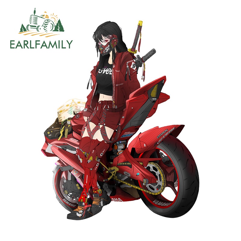 Sticker Dán Kính Chắn Gió Xe Hơi / Laptop / Xe Máy Hình Cô Gái Samurai Vui Nhộn 13Cmx10.3Cm Bằng Chất Liệu Vinyl