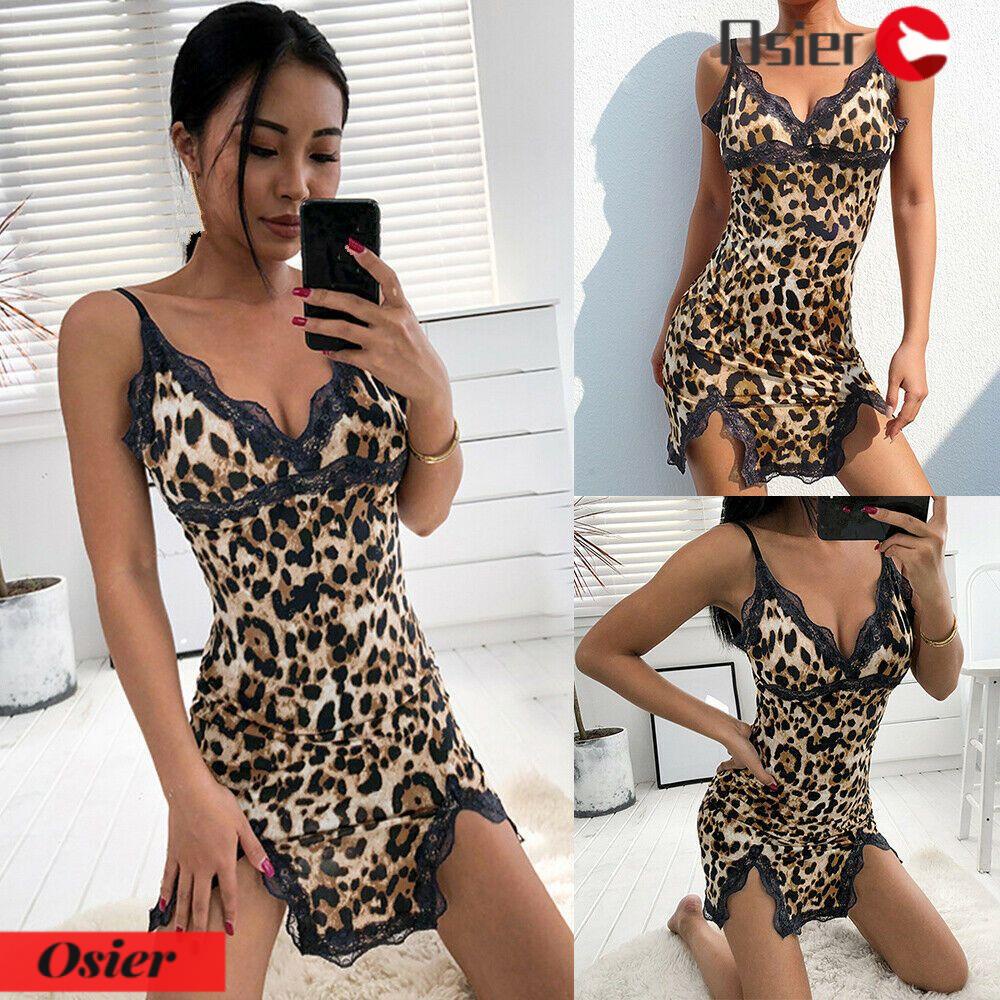 Đầm Ngủ Phối Ren Họa Tiết Da Báo Quyến Rũ Thời Trang Cho Nữ OSIER1