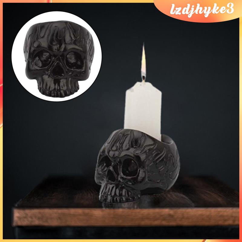 Đế Nến Hình Đầu Lâu Màu Đen Bằng Nhựa Resin Trang Trí Halloween