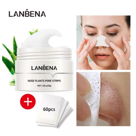 [Hàng mới về] Mặt Nạ Lột Mụn Đầu Đen Vùng Mũi Làm Sạch Sâu Lanbena 30g  + 60 miếng