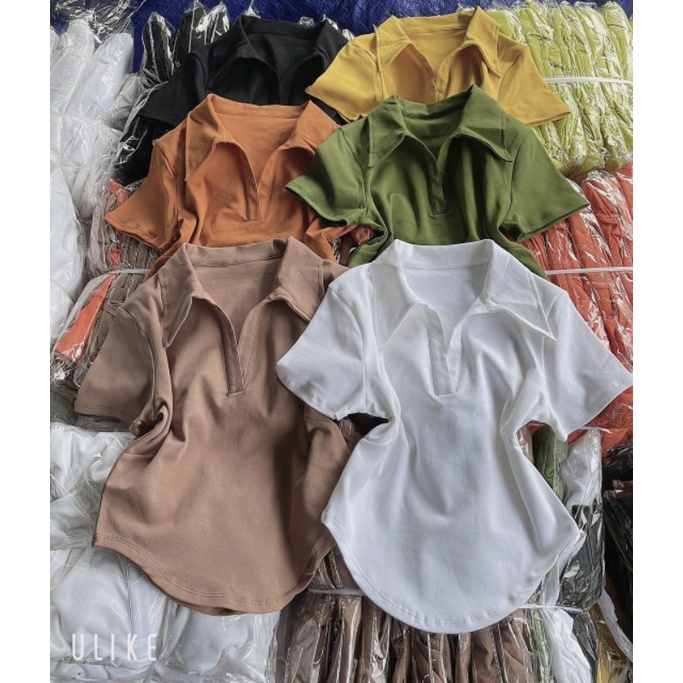 Áo borip cổ trụ vạc bầu dáng croptop ( ngắn),Áo thun ôm có cổ chất đẹp