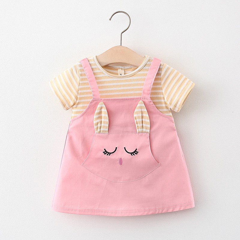 Đầm Vải Cotton In Hình Tai Thỏ Dễ Thương Thời Trang Mùa Hè Cho Bé Gái