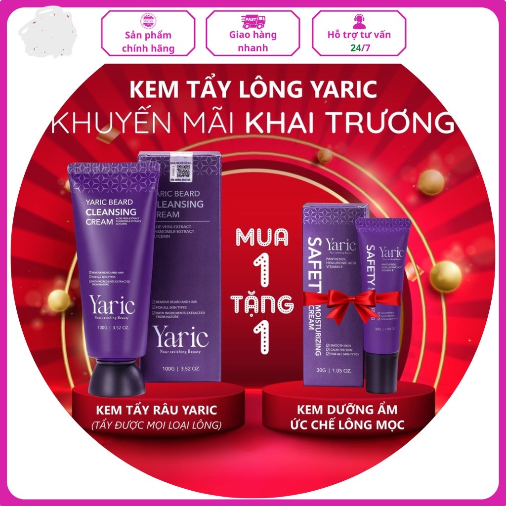 Kem tẩy lông, tẩy râu dùng được cho da nhạy cảm tặng kèm kem dưỡng ức chế lông mọc, Yaric -100g