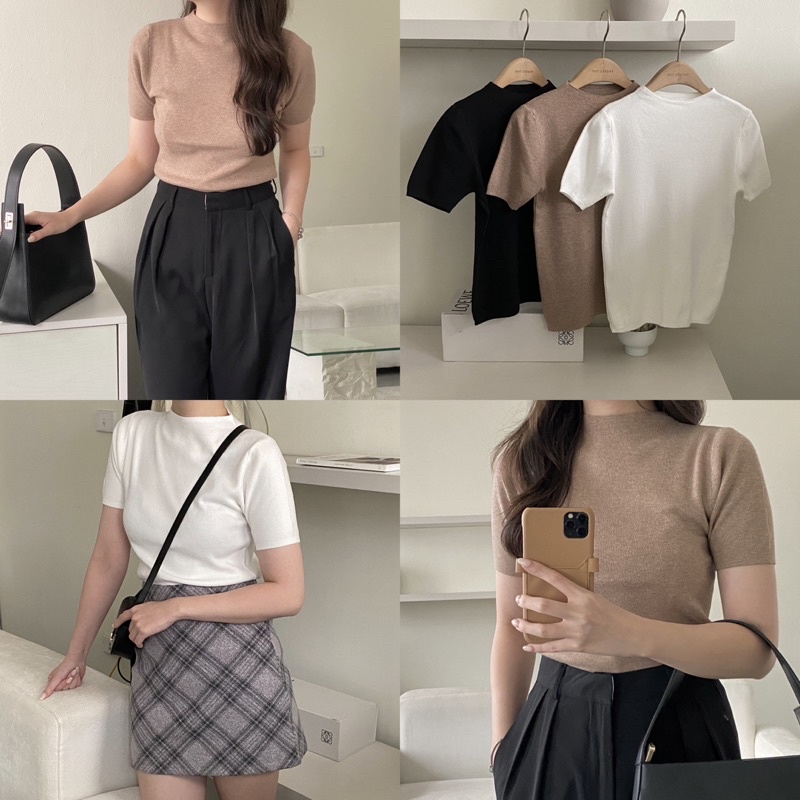 Áo len mỏng cộc tay cổ đứng_A0712