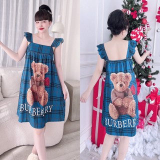 Đầm nữ mặc nhà tay cánh tiên lụa xước in 3d_ngân boutique đồ ngủ pijama