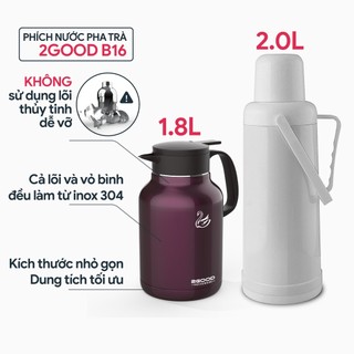 Phích Pha Trà Giữ Nhiệt 2GOOD FLASK B16 (1.8L) (Giữ nhiệt 24h, chống vỡ, thiết kế đẹp, màu sắc đẹp) - Befoyo