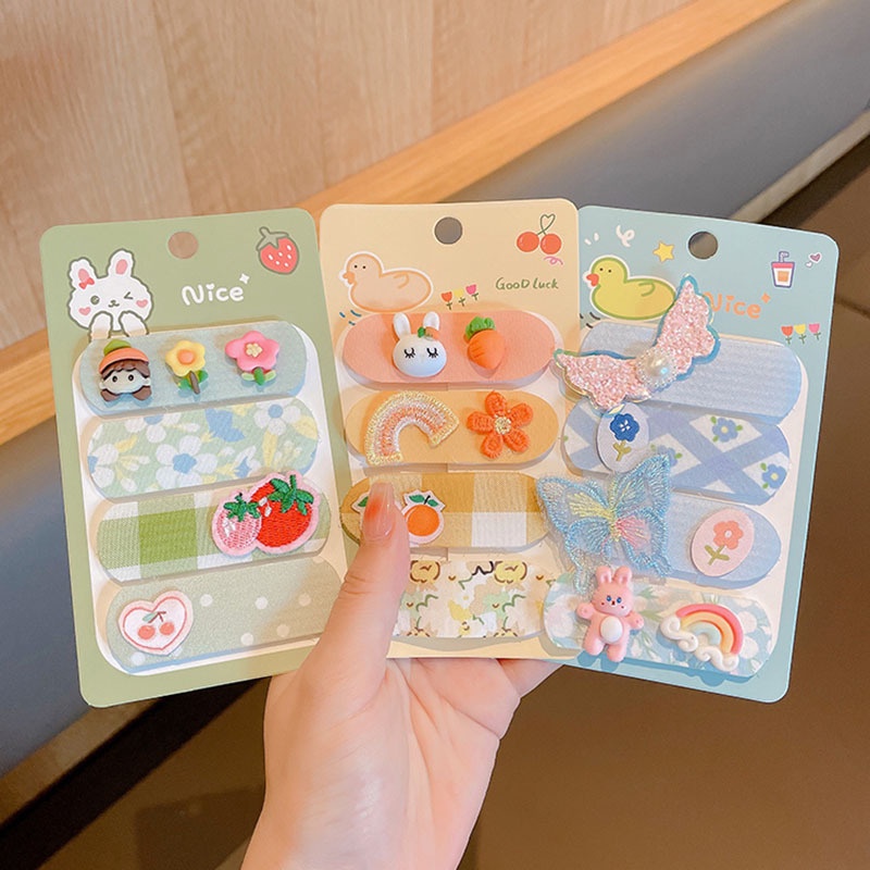 Bộ 4 Miếng Dán Tóc Họa Tiết Hoạt Hình Kiểu Hàn Quốc Dễ Thương Cho Bé