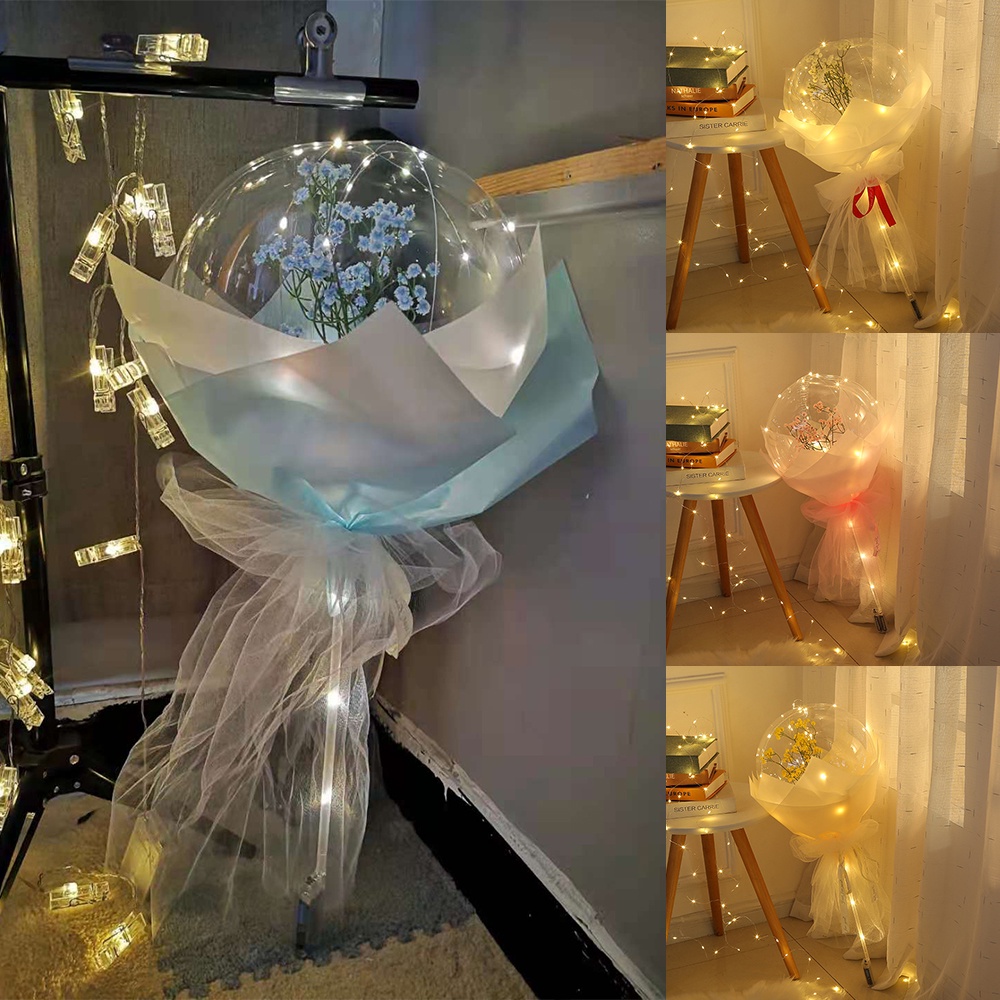 1 Set Bong Bóng Trong Suốt Có Đèn LED Hình Hoa Hồng Lãng Mạn Kèm Que Trang Trí Tiệc Cưới / Sinh Nhật DIY ​Phụ Kiện Trang Trí Nội Thất Xinh Xắn Chất Lượng