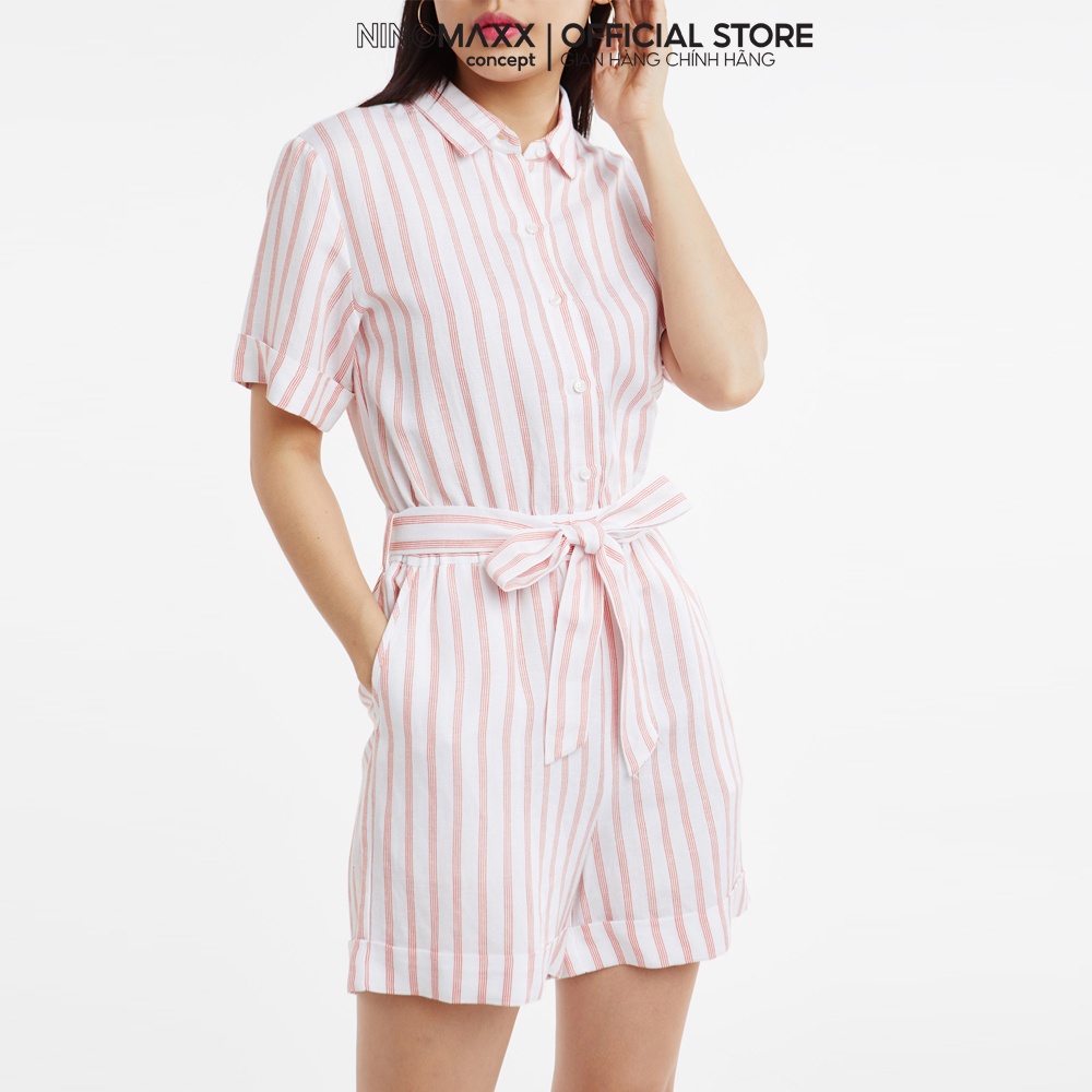 N&amp;M Set jumpsuit linen nữ kẻ sọc thời trang 2003002