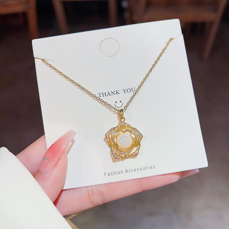 XiaoboACC Vòng cổ Thép Titan Mặt Hoa Hồng Thời Trang Cho Nữ 40CM + 6CM