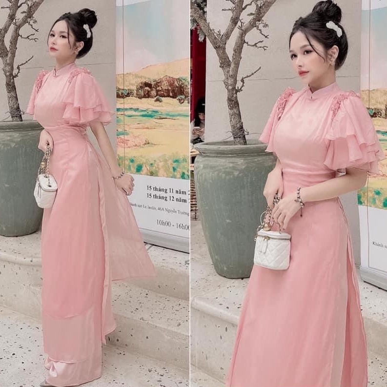 Áo dài cách tân voon tơ 4 tà ,áo dài tay bèo cách tiên cao cấp