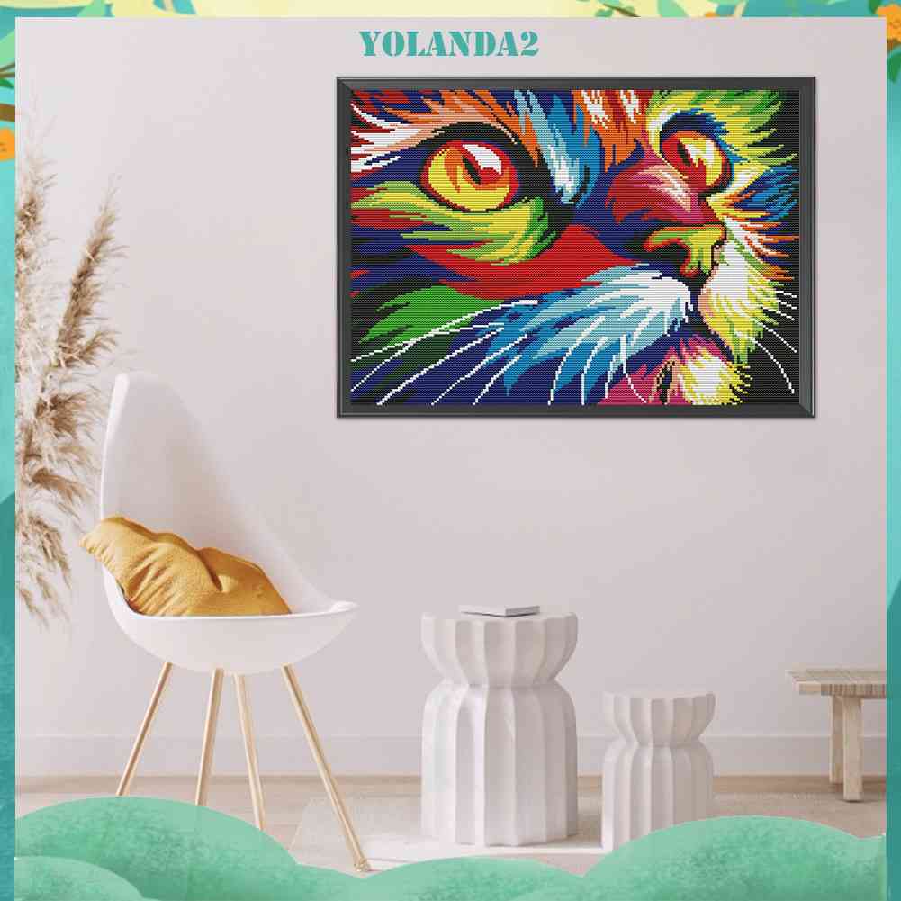 Bộ Tranh Thêu Chữ Thập DIY Hình Chú Mèo Nhiều Màu Sắc 11CT Yolanda2