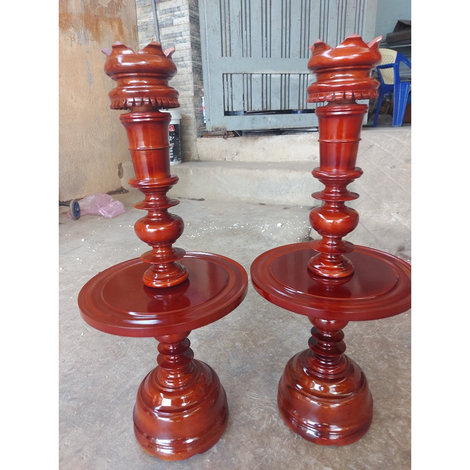 Cặp chân đèn gỗ - Chân Đèn Thờ , gỗ tràm bông vàng Cao 40cm - 50cm -60cm -70cm