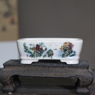 Ấm hoa men đầy màu sắc Jingdezhen [Huayun] Chậu cây cảnh Chậu nhỏ hình chữ nhật bằng tay Nồi gốm thủ công Micro Pot Phong cách Trung Quốc [A403]