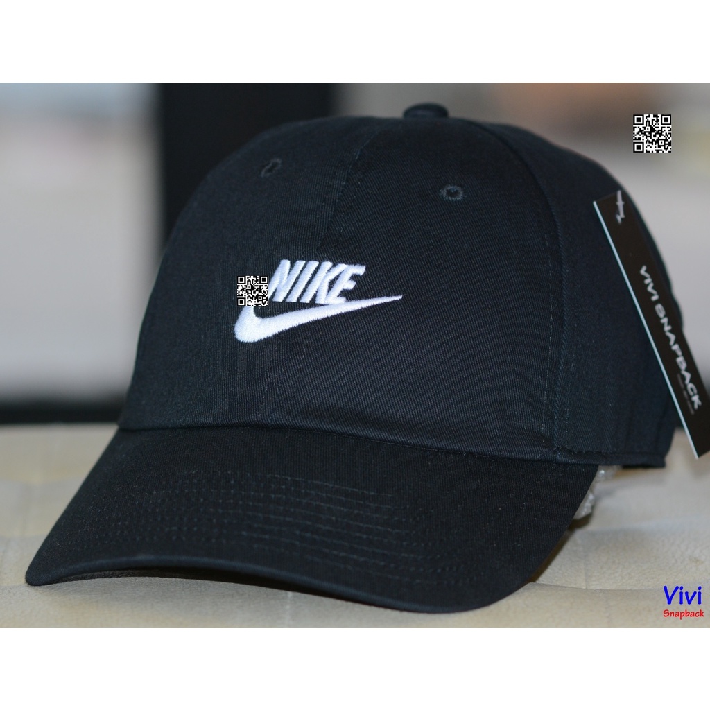 Mũ thể thao nik.e màu đen logo trắng,Nón thời trang Nik-e Sportswear Heritage86 Futura Washed Black Golf Cap {Hình thật}