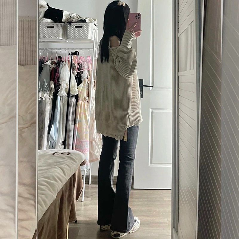 Set Áo Sweater Phối Quần Ống Loe Phong Cách Hồng Kông Thời Trang Xuân Cá Tính Cho Bé Gái