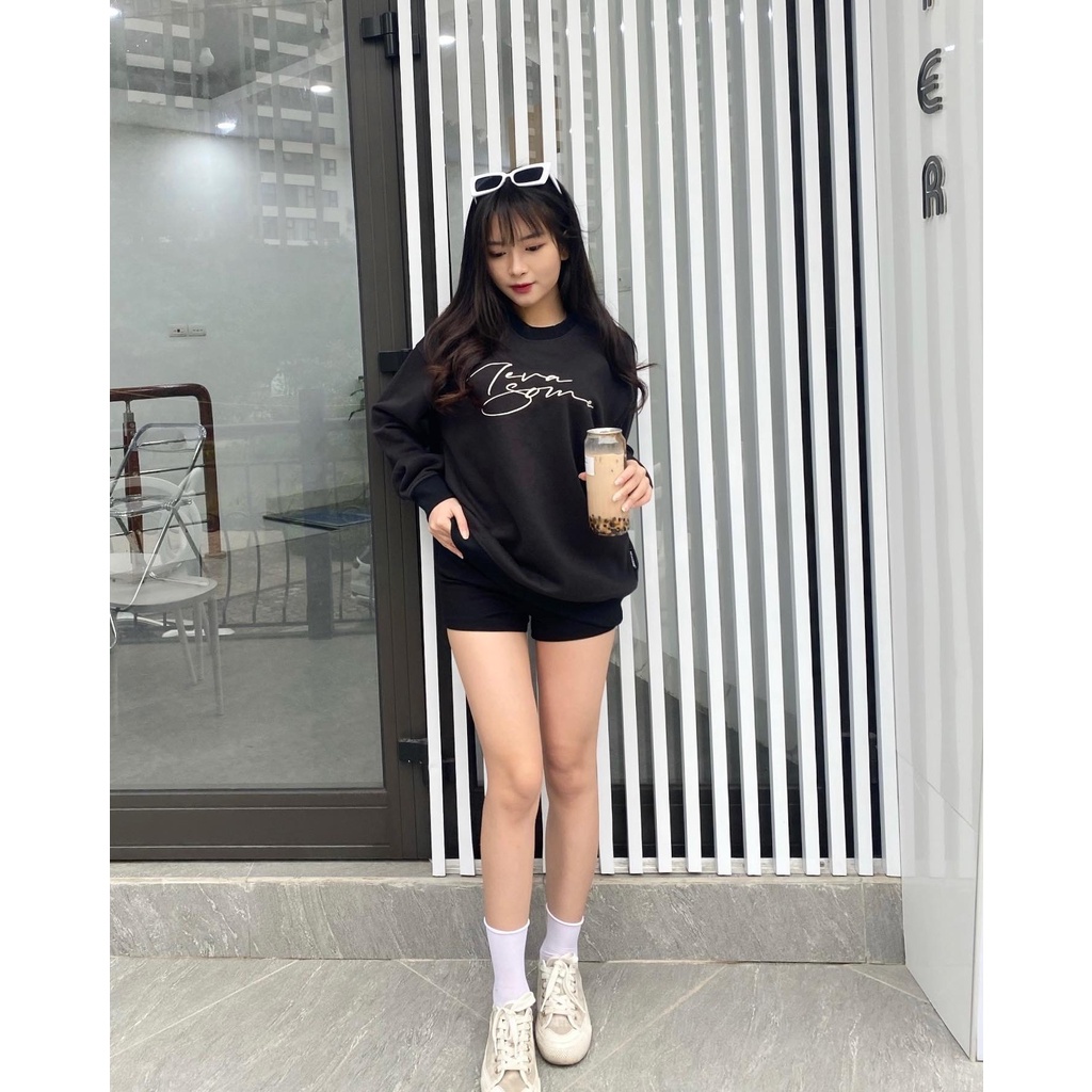 Áo nỉ Sweater local brand NEVASOME Take My Hand Đen Cotton Nỉ Bông Form Rộng Nam Nữ Unisex Oversize