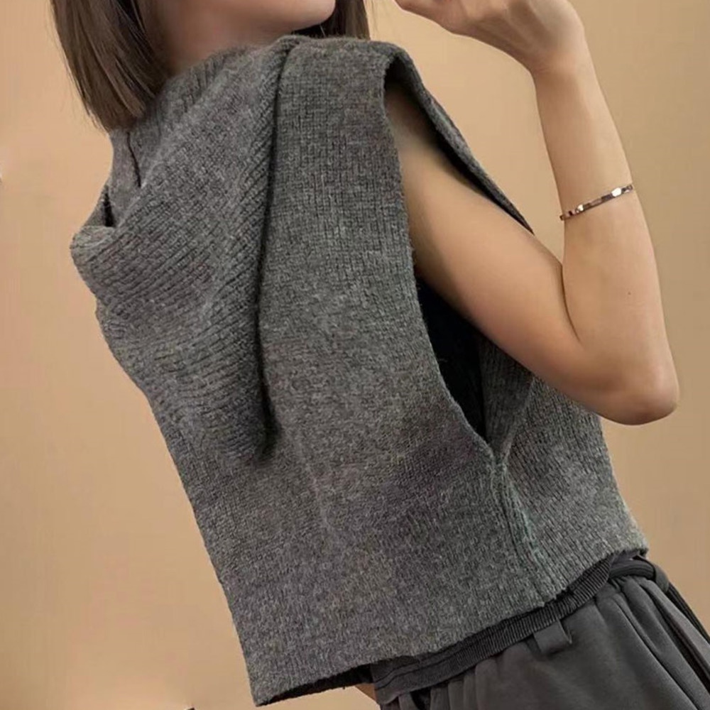 Áo Khoác Cardigan Dệt Kim Sát Nách Có Khóa Kéo Dáng Rộng Ngắn Thời Trang Xuân Thu Cá Tính
