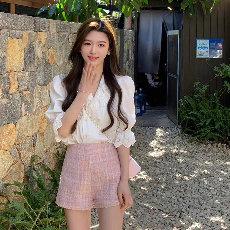 Quần sooc cạp cao vải dạ blackpink