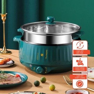 Nồi lẩu điện đa năng chống dính cao cấp size 26 - 28cm - kèm xửng hấp inox