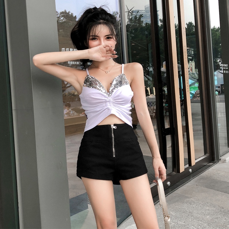 IELGY  IELGY Quần Short Màu Đen Lưng Cao Dáng Ôm Dễ Phối Đồ Thời Trang Cho Nữ