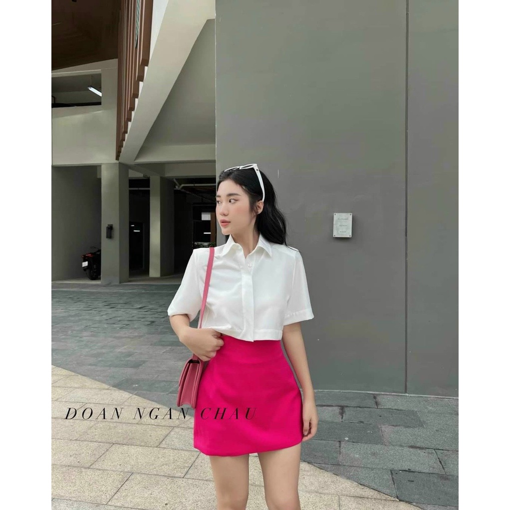 Sét bộ chân váy áo sơ mi cộc tay 2 màu sang trọng kèm chân váy ( có lót ) tôn dáng siêu xinh dự tiệc dạo phố