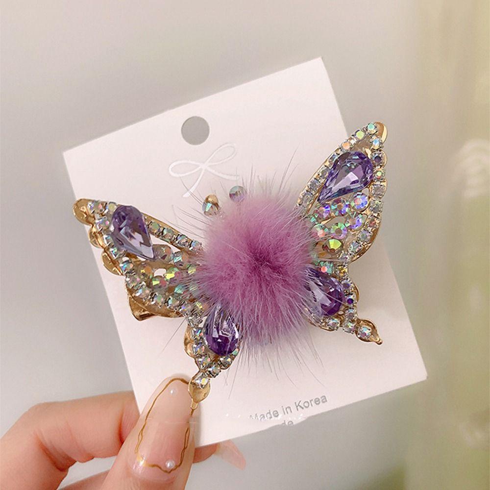 USNOW Kẹp Tóc Hình Bướm Đính Bóng Lông Đơn Giản Thanh Lịch Cho Nữ