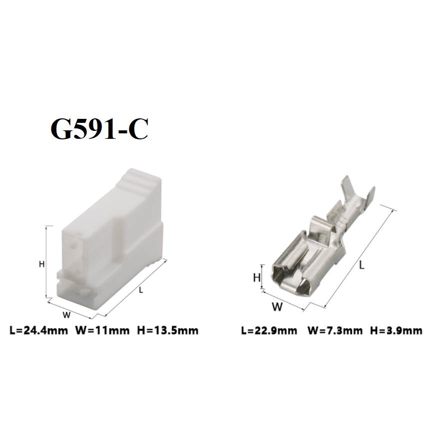 G591-Giắc cắm kết nối dây điện ô tô 6.3mm màu trắng 2 lỗ