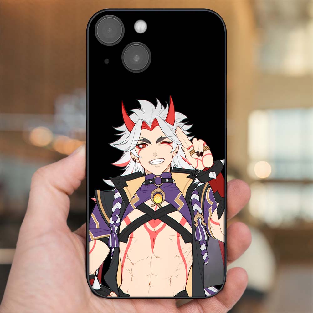 Ốp lưng iPhone 13 dẻo đen cạnh vuông in hình Arataki Itto Genshin Impact
