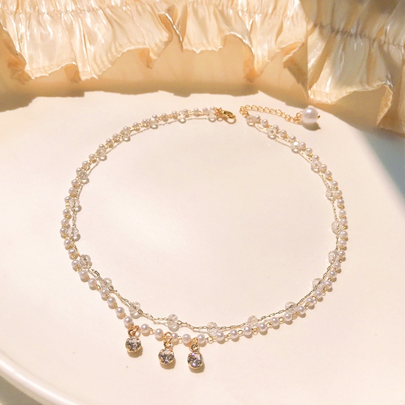 Vòng cổ Nữ Nhiều Lớp Đính Ngọc Trai Thời Trang Hàn Quốc Năm Mới