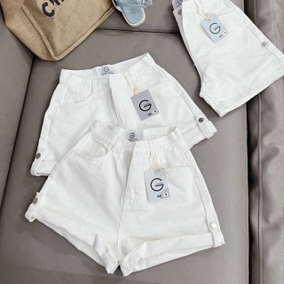  nhatran - Quần đùi short jean nữ phom A lưng cao màu trơn đen trắng xắn lai cài cúc GN 