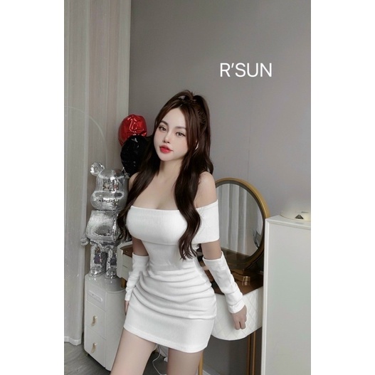 ĐẦM BODY BỆT VAI DÁNG NGẮN PHỐI TAY ÁO RỜI SEXY ( MẶC ĐƯỢC HAI KIỂ)