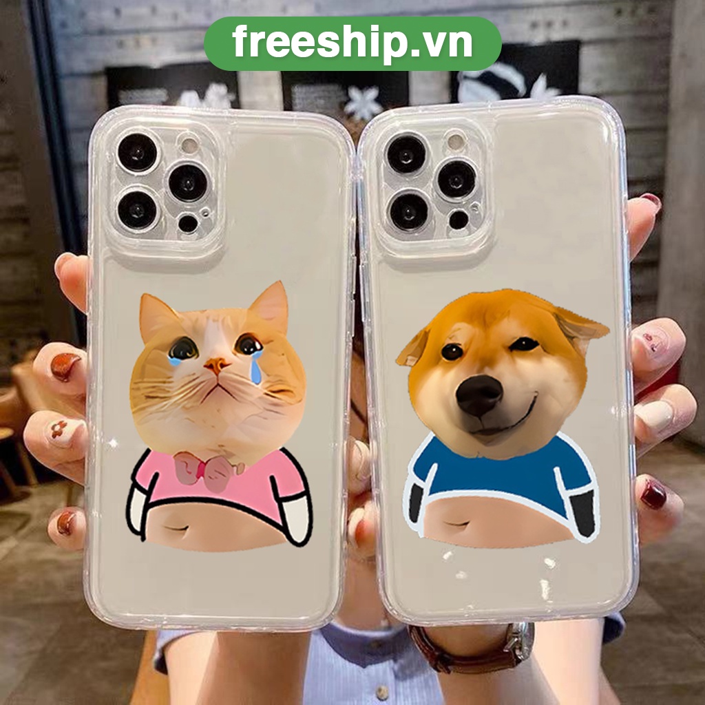 Ốp iphone silicon cặp đôi chó mèo nhờn nhả hài hước đáng yêu siêu bựa chất viền vuông cho 6/6s/7/8/X/XS/XR/11/12/1