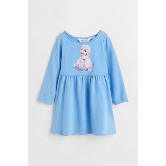 Váy dài tay cổ tròn hình elsa màu xanh đáng yêu săn sale Us sz 8-10y