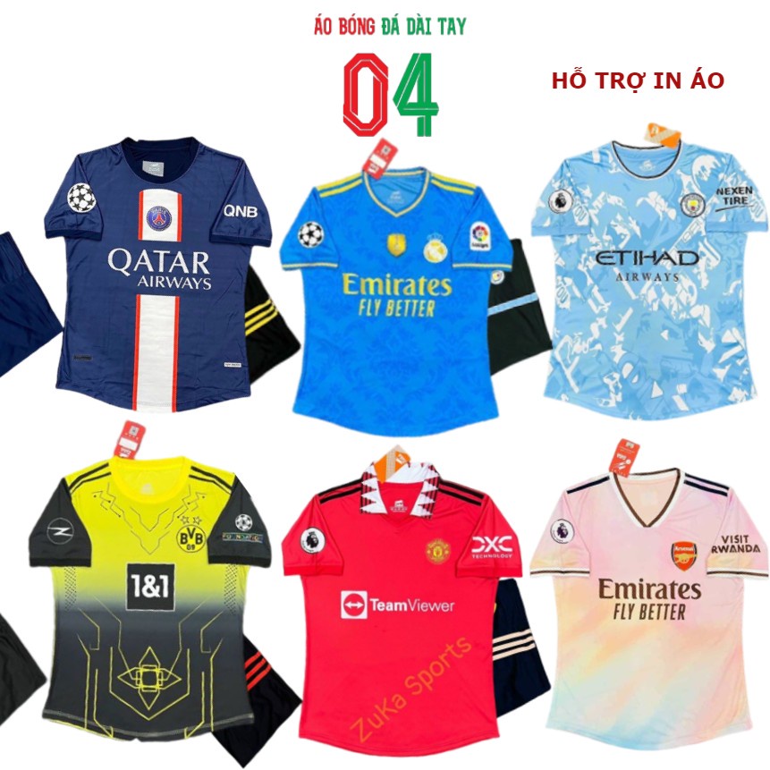 Bộ Quần Áo Bóng Đá Trẻ Em Thun Thái CLB MU, Man city, PSG, Arsenal, Dortmund, Real Madrid