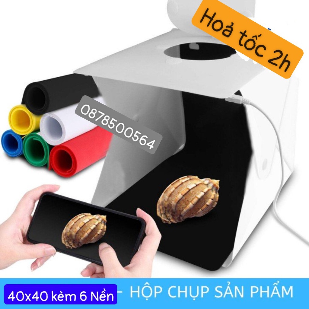 Hộp Chụp Hình Sản Phẩm 40x40cm 2 dãy đèn Led siêu sáng tặng kèm 6 nền_ bingo2020