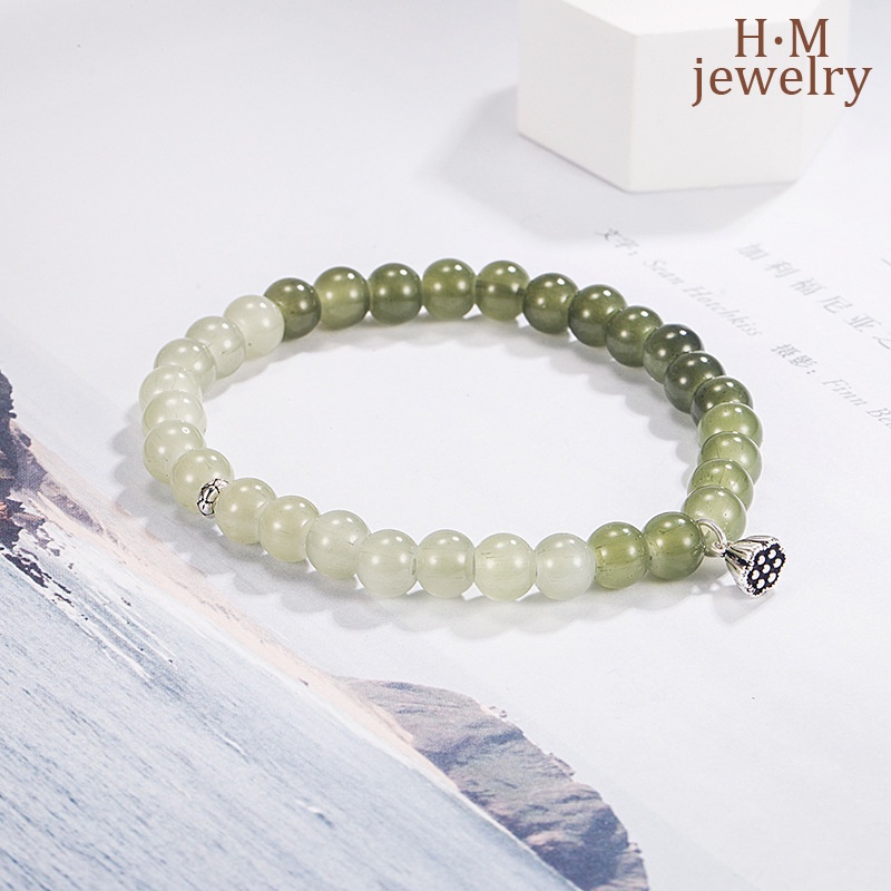 Vòng Tay Hetian Màu Xanh Dương Và Trắng Gradient Trong Suốt Phong Cách Retro Mới 2022