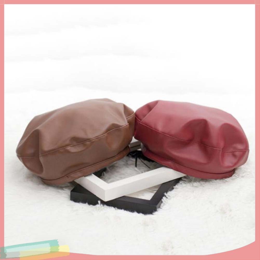 Mũ beret chất liệu da giả màu trơn giữ ấm sành điệu cho nữ