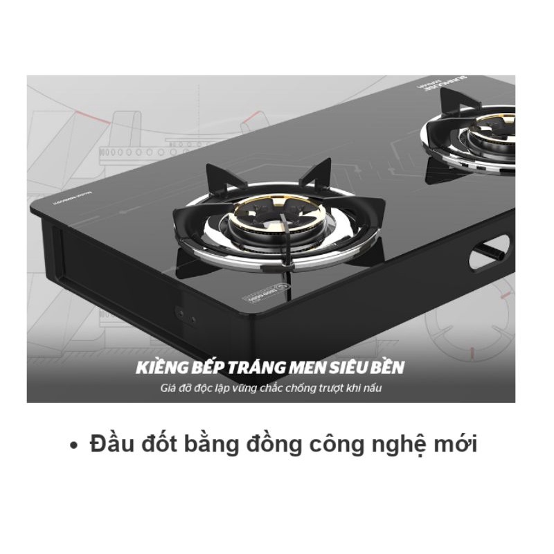Bếp gas dương kính SUNHOUSE MAMA MMB0911 - Màu đen, 2 bếp đun, kiềng tráng men siêu bền