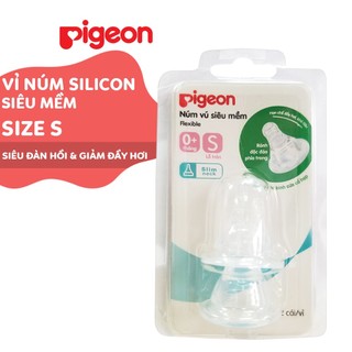 Núm vú cổ hẹp silicone siêu mềm Pigeon (2 cái/vỉ)