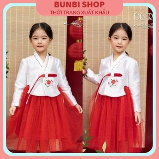Áo dài Hanbok bé gái Oli River thiết kế dài tay phối váy bồng phong cách hàn quốc cực yêu