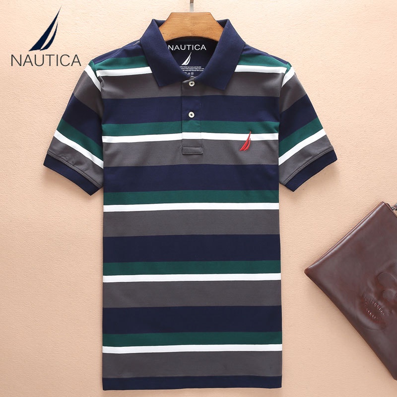 Quà Tặng Nhanh Chóng Giao Hàng Nhanh Áo Thun Polo Ngắn Tay Kẻ Sọc Dọc Phẳng Vải Cotton Co Giãn Cho Nam Nuo Di Nautica