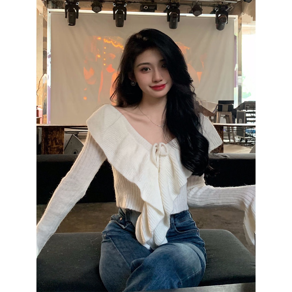 Áo Sweater Dệt Kim Trễ Vai Tay Dài Dáng Ôm Thời Trang Thu Đông Hàn Quốc