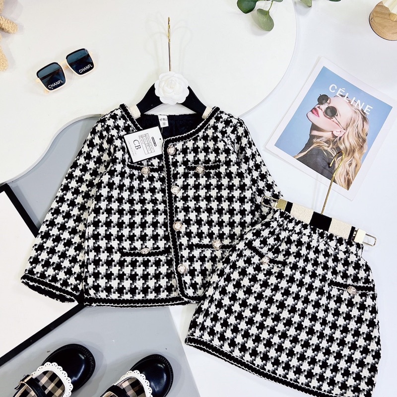 Set dạ bé gái, Set áo dạ chân váy bé gái hai lớp đẹp