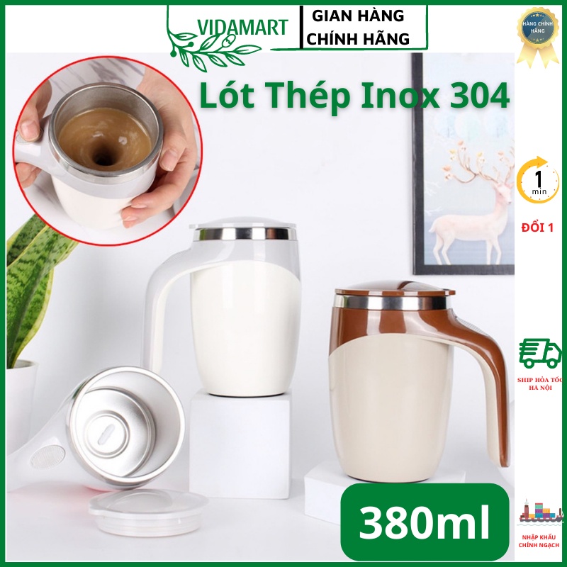 Cốc Khuấy Tự Động Cafe Cốc Quay Từ Tính , Inox 304 380ml Cốc Giữ Nhiệt Thông Minh Sạc Điện (vidamart)