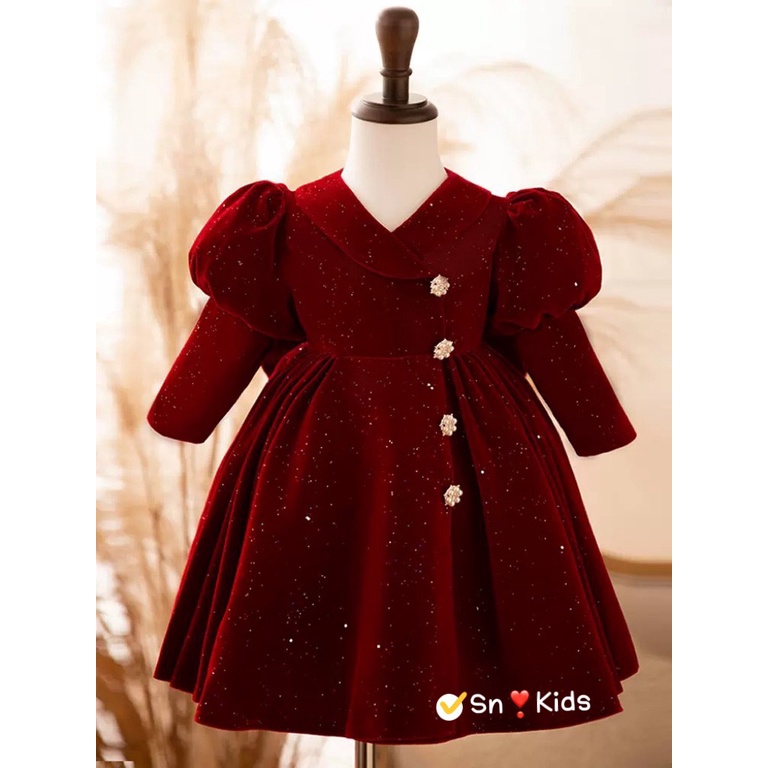 Váy nhung kim tuyến công chúa cho bé gái từ 10-20kg - Đầm công chúa bé gái- Váy bé gái chất nhung Kidbabyonline K168